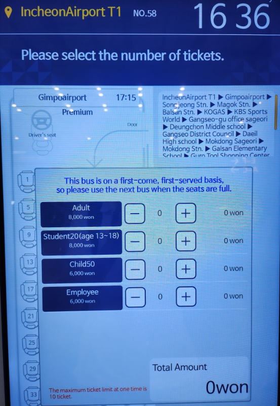 buying limousine bus tickets at incheon airport